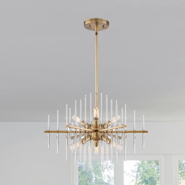 Chandelier Brushed Antique Bronze Teardrop Crystals Glam Traditional