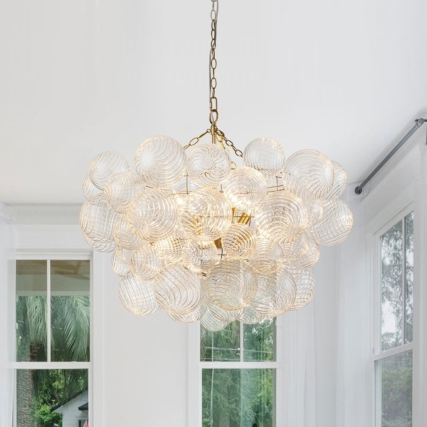 Chandelier Brushed Gold Ribbed Glass Bubble Cluster Modern Glam