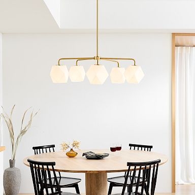 Chandelier Brushed Nickel Faceted Glass Shades Sculptural Modern