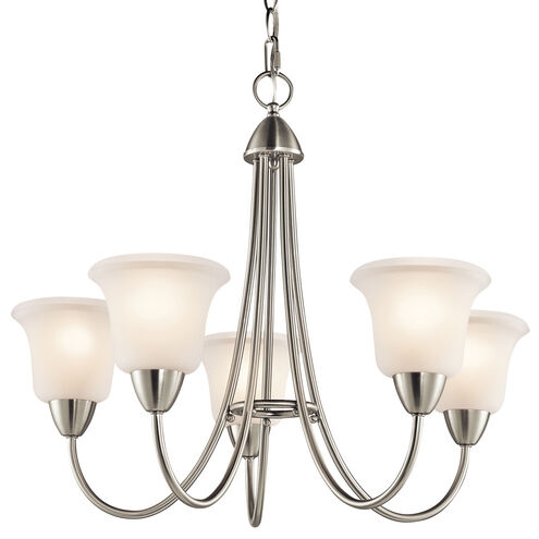 Chandelier Brushed Nickel Frosted Glass Bell Shades Curved Arms