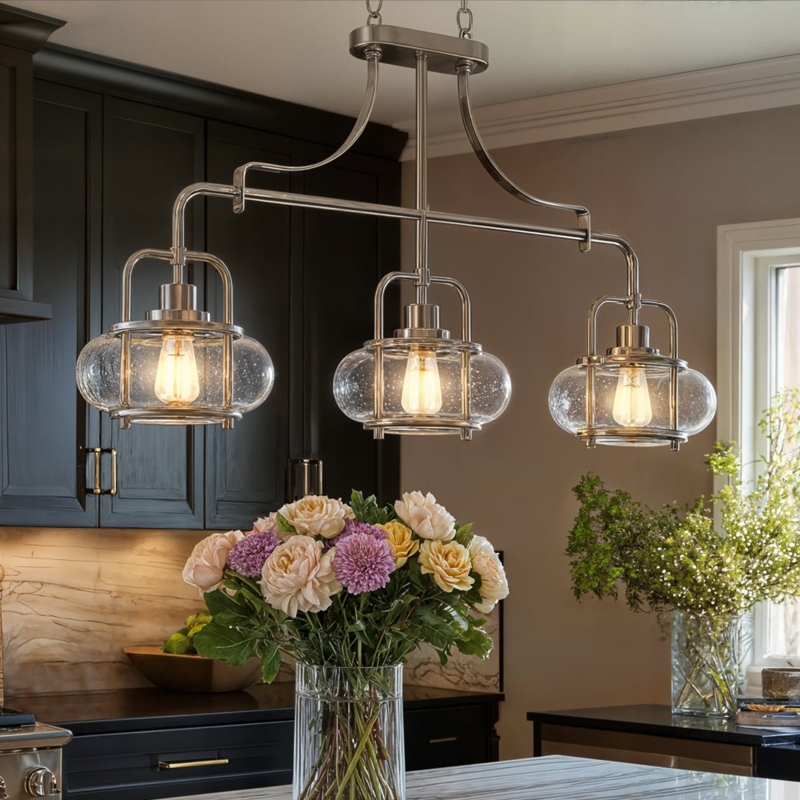 Chandelier Brushed Nickel Kitchen Island Light Linear Silhouette