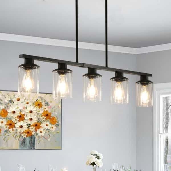 Chandelier Brushed Nickel Linear 5-Light Clear Glass Dining Room