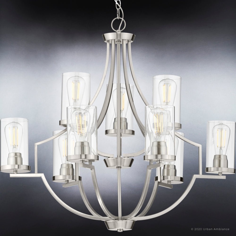 Chandelier Brushed Nickel Seeded Glass Cylindrical Shades Contemporary