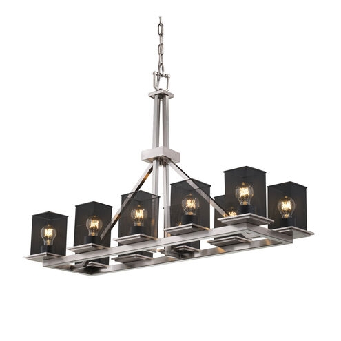 Chandelier: Brushed Nickel Tiered Style, White Cylindrical Glass Shades