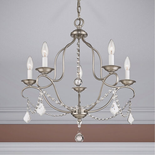 Chandelier Brushed Nickel White Fabric Shades Classic Elegant