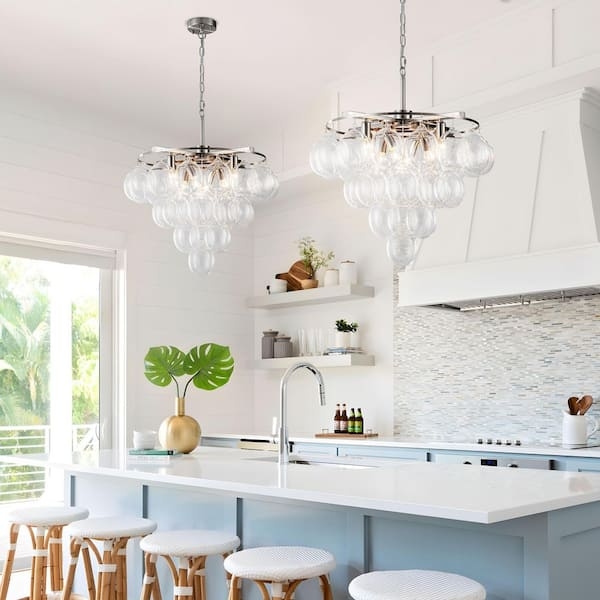 Chandelier Bubble Glass Clusters Polished Nickel Eight Light Fixture