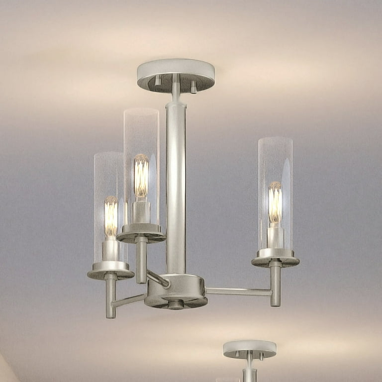 Chandelier Central Orb Brushed Nickel Four Light Elegant Dining Room