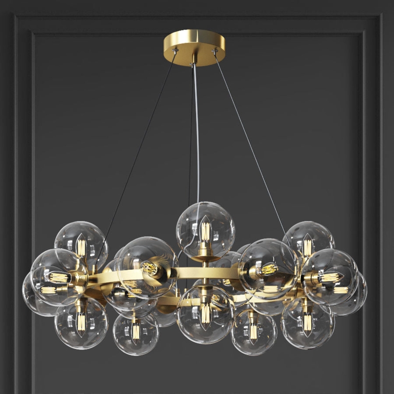 Chandelier Circular Gold Ring Bubble Glass Globes Polished Finish Glam