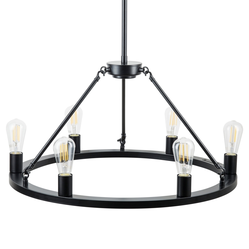 Chandelier Circular Industrial Frame with Vertical Glass Shades