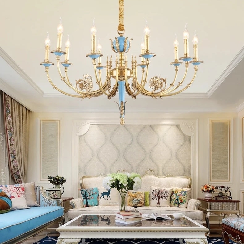 Chandelier: Classic Pure Brass Frame Style with Crystal Drops
