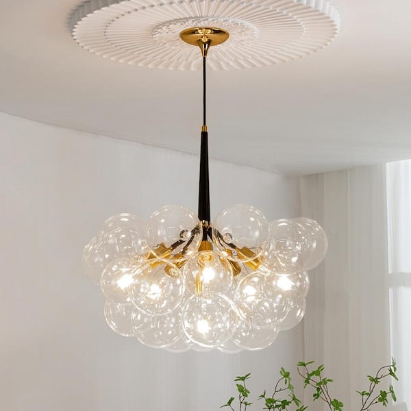 Chandelier Cluster Bubble with Leather Straps and Gold Details