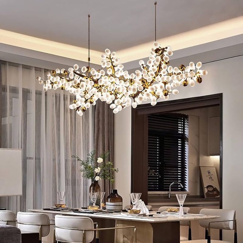 Chandelier: Contemporary Gold Branching Arms with Frosted Glass Globes
