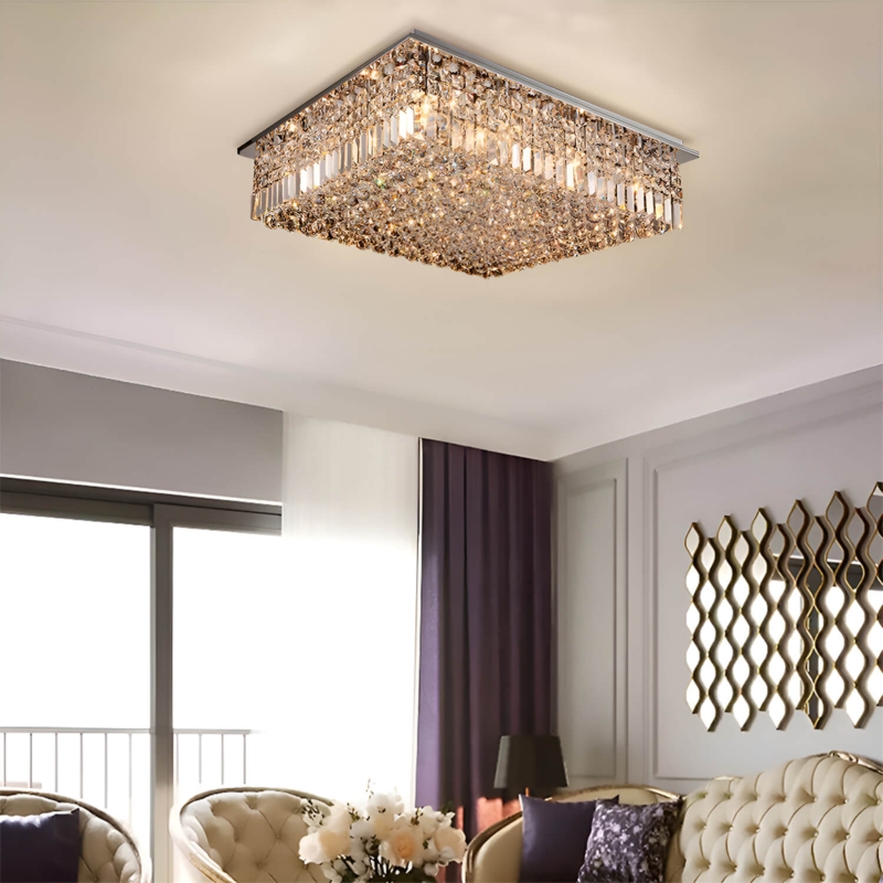 Chandelier: Contemporary Silver Rectangular Tiered Rain Drop Crystals