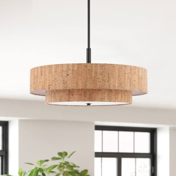 Chandelier Cork Textured Drum Shade Speckled Pattern Organic