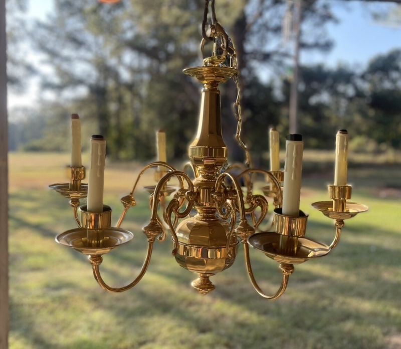 Chandelier Cottage Style 6-Arm with S-Curved Candle Sleeves