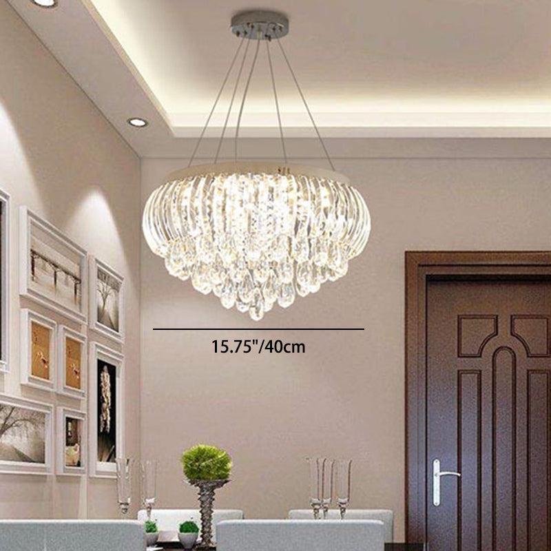 Chandelier Crystal Drop Prisms Tiered Circular Frame Modern Glam