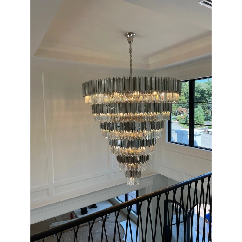 Chandelier Crystal Rods Tiered Round Silhouette Polished Nickel