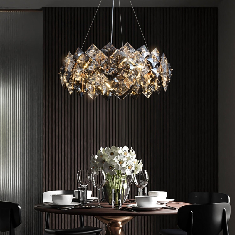 Chandelier Descending Ring Tiers Modern Glam Dining Room Light