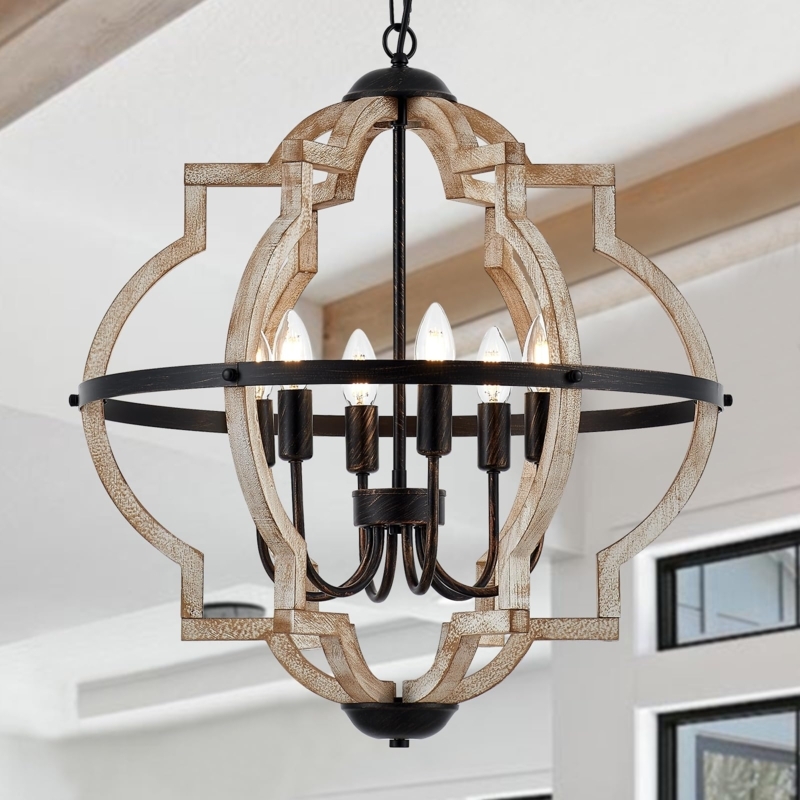 Chandelier Dining Room Chandelier Oak Wood Globe 6-Light Candelabra