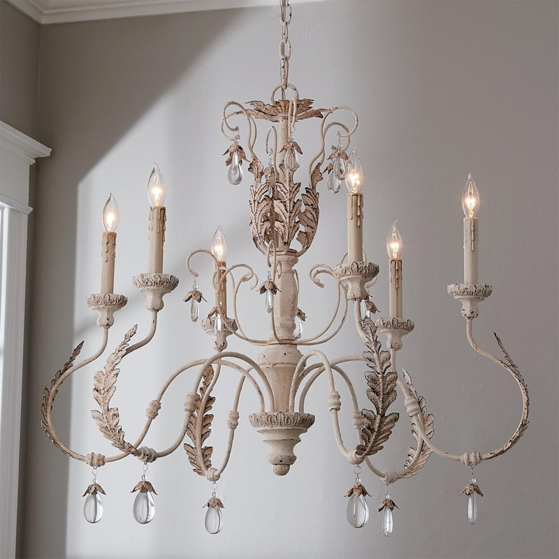 Chandelier Distressed Ivory Teardrop Pendants French Country Crystal