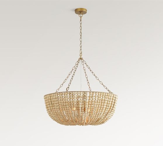 Chandelier, Double Tiered Beading, Natural Wood Beads, Boho Wood Bead