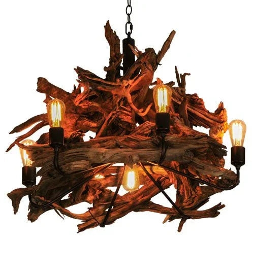 Chandelier Driftwood Frame Multi-Tiered Layout Textured Branch 7-Lights