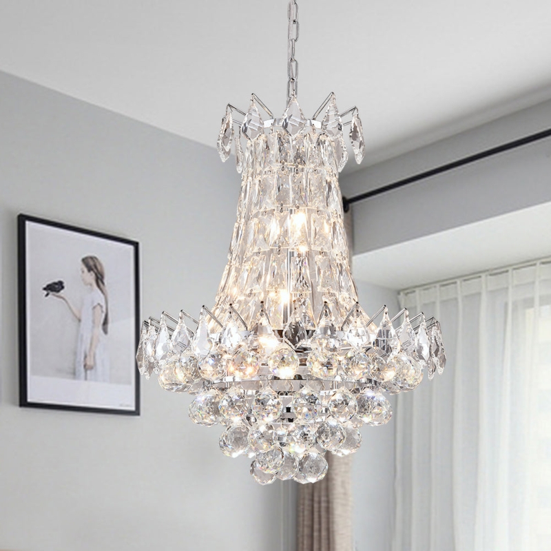 Chandelier Empire Crystal Form with Polished Gold Metal Bands.