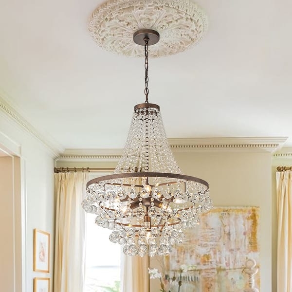 Chandelier Empire Distressed Copper Finish Tiered Crystal Droplets