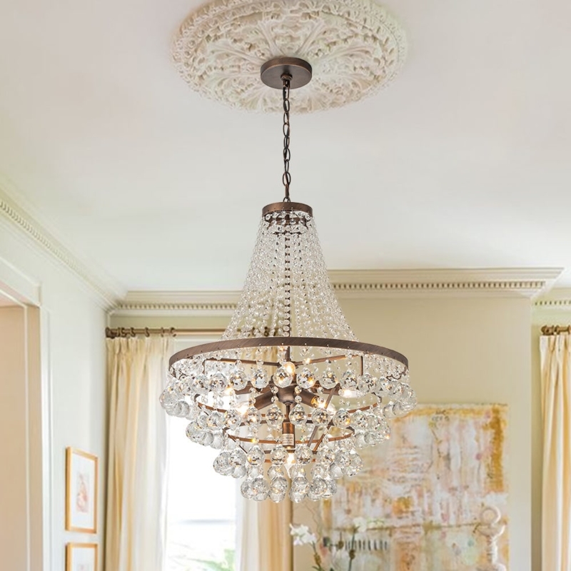 Chandelier Empire Style Distressed Copper Frame Faceted Crystals