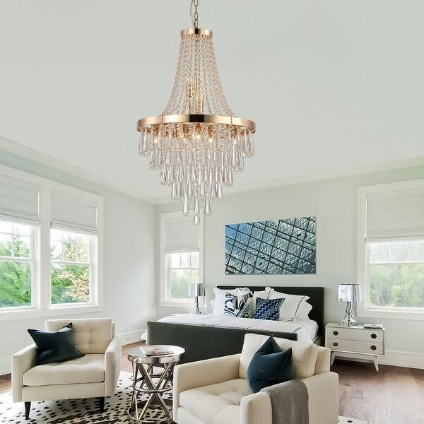 Chandelier Faceted Crystal Tiers Polished Finish Elegant Dining Room