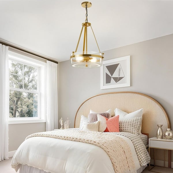 Chandelier Featuring Ribbed Glass Globes and Polished Gold Finish