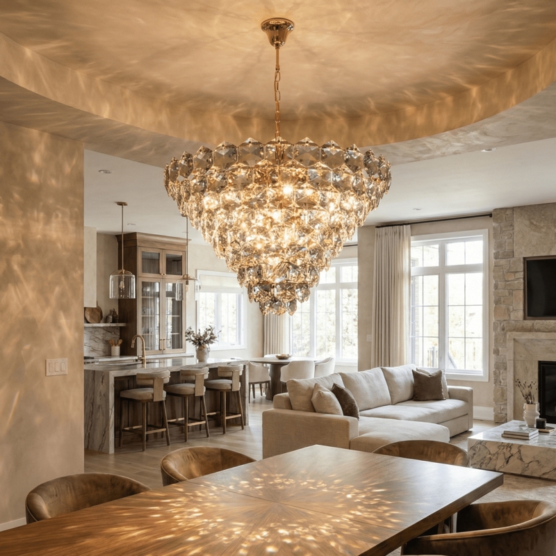 Chandelier Five Tier Crystal with Polished Nickel Finish Glam Dining