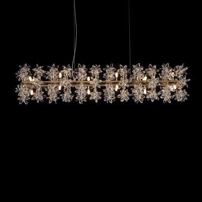 Chandelier Floral Crystal Drum with Antique Brass Botanical Design