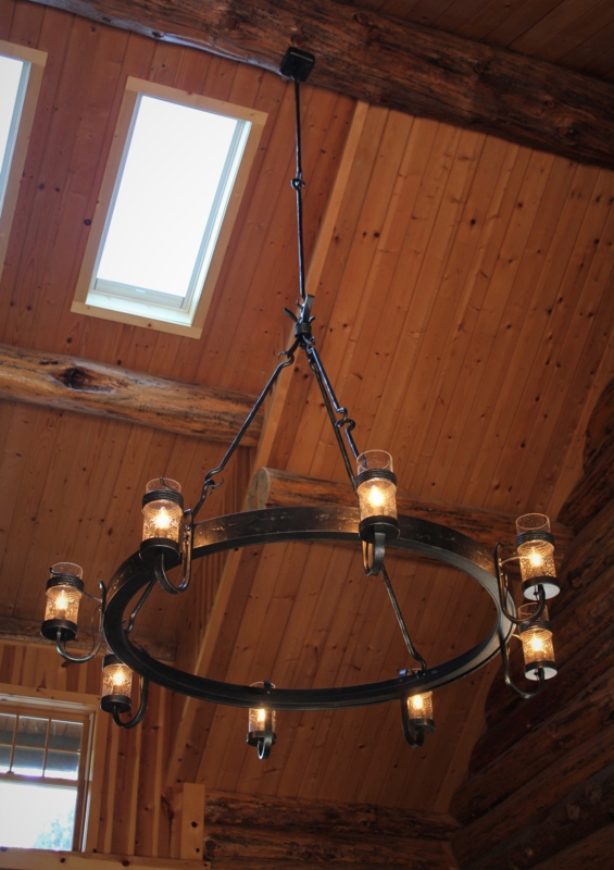 Chandelier Forged Metal Two-Tier Pine Needle Motifs Rustic Lodge Lighting