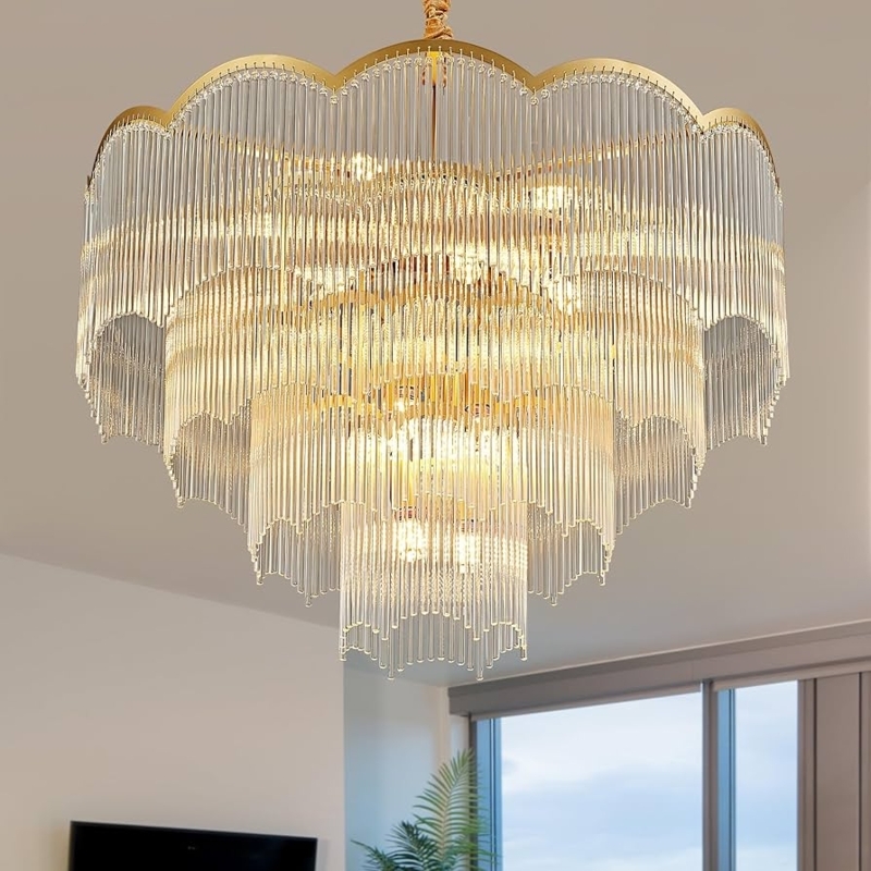 Chandelier Four-Tier Crystal Glam Gold Luxury