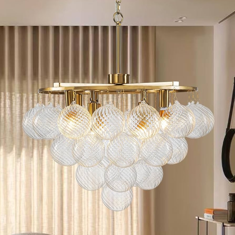 Chandelier Four Tier Silhouette Ribbed Glass Modern Bubble Lighting