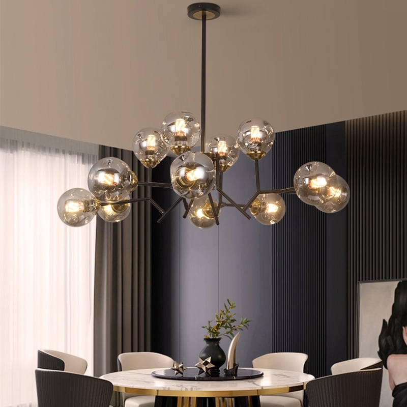 Chandelier Frosted Spherical Shades Linear Frame Mid Century Modern