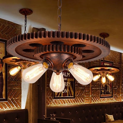 Chandelier Gear Design Weathered Copper Finish Industrial Style