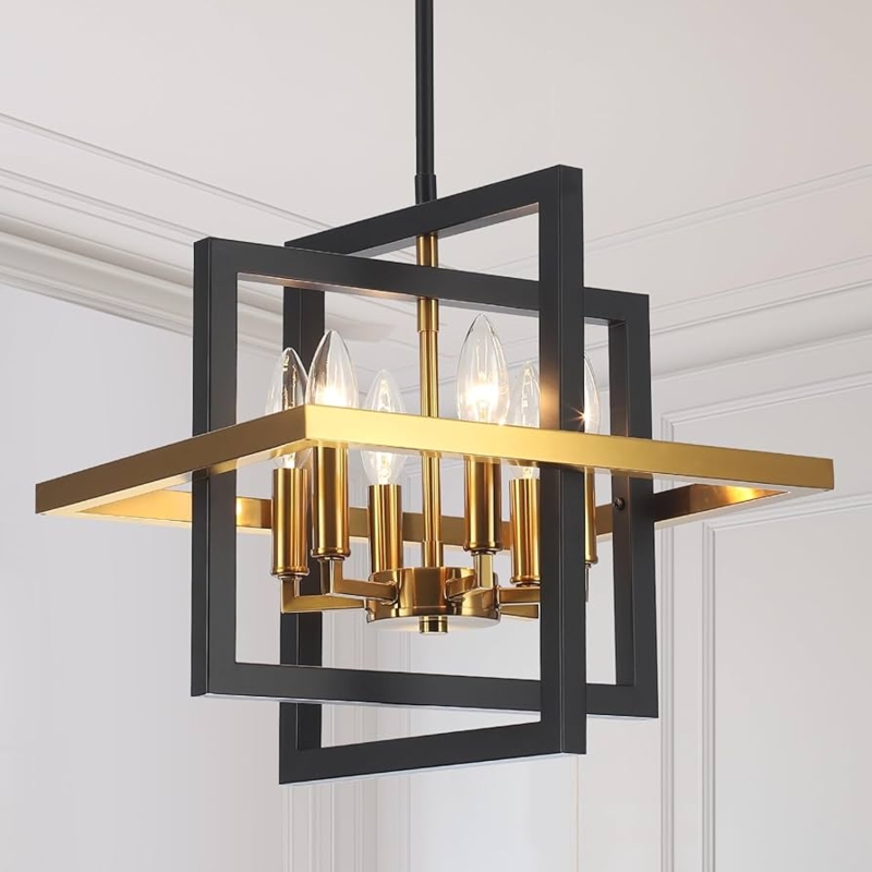 Chandelier Geometric Cube Two-Tone Modern Industrial Dining Light