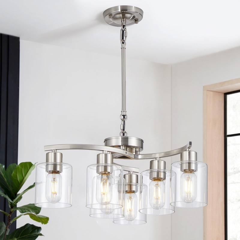 Chandelier Geometric Silhouette Straight Arms Brushed Nickel Modern
