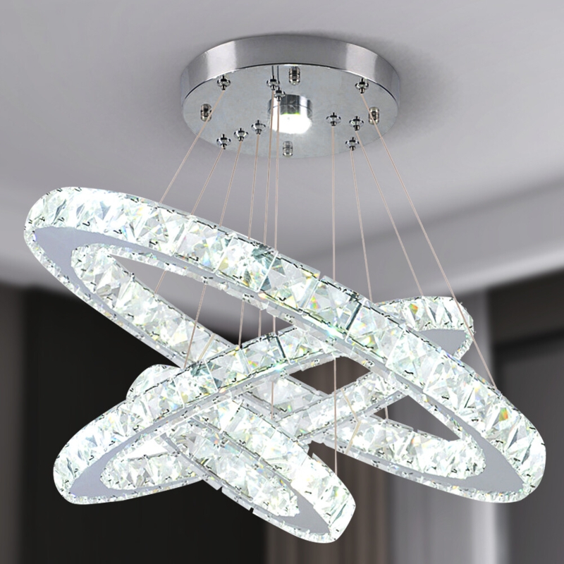 Chandelier: Glam Polished Chrome Tiered Crystal Rings Integrated LED