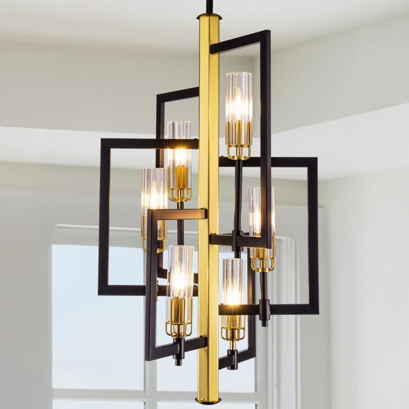 Chandelier Glass Cylinder Shades Nested Rectangles Two-Tone Finish