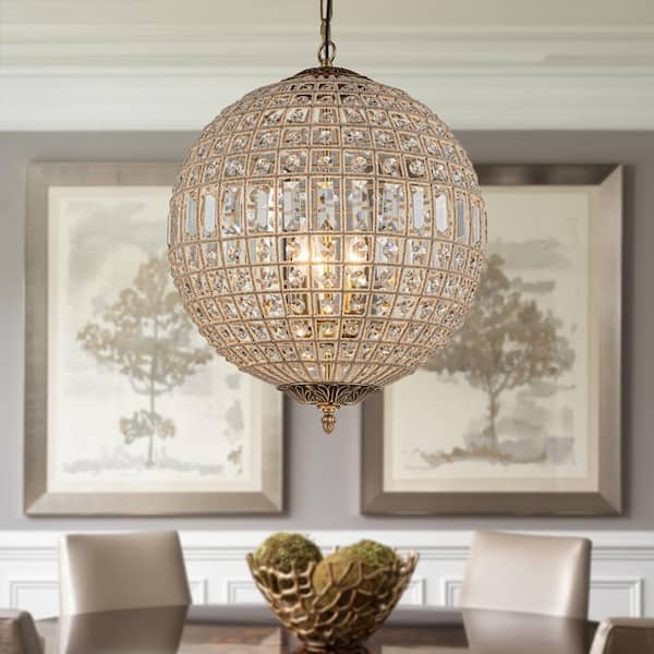 Chandelier Globe Silhouette Tiered Crystal Beads Antique Gold