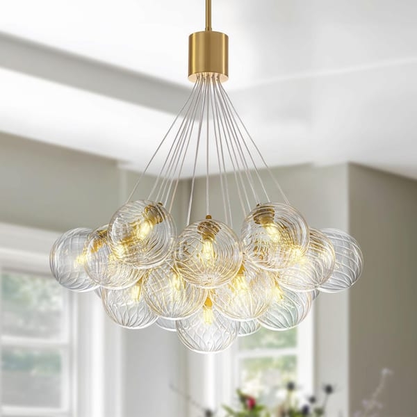 Chandelier Gold Bubble Glass 19-Light Spherical Shades