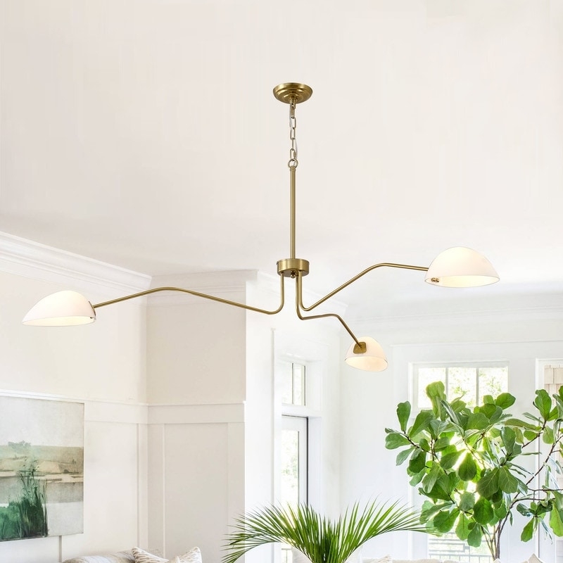 Chandelier Gold Metal Frame with White Glass Globe Shades