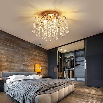 Chandelier: Gold Mini Crystal Drum Shape with Tiered Prisms