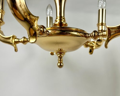 Chandelier Golden Brass Finish, Candle Sleeves, Vintage Gold Brass