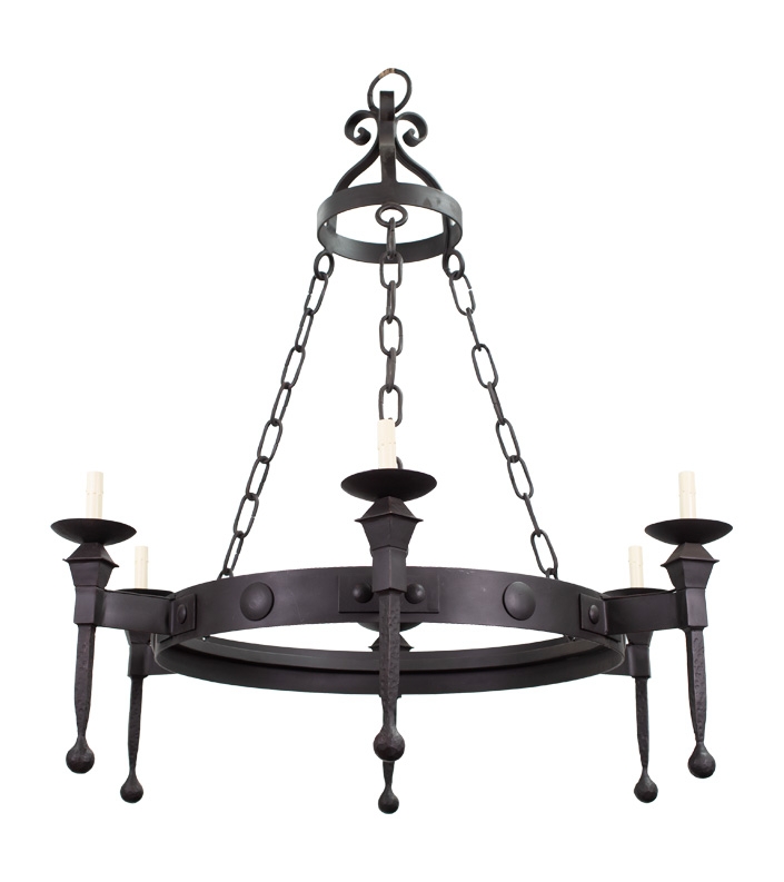Chandelier Hand Forged Iron: Hoop Silhouette Six Light Hacienda Style Light