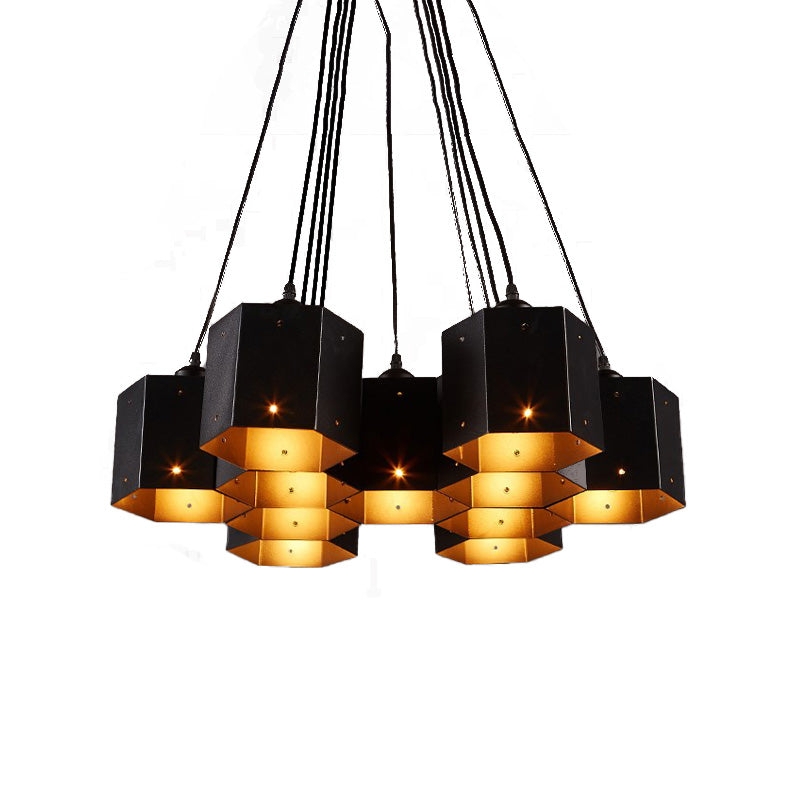 Chandelier Hexagonal Honeycomb Frame Industrial Vintage Fixture