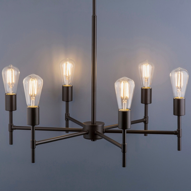 Chandelier Horizontal Spoke Silhouette Matte Black Exposed Globe Bulbs